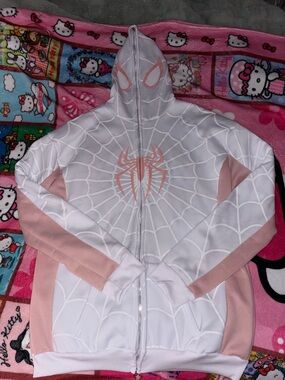 Spider-Gwen Inspired Pink & White Web Zip Hoodie